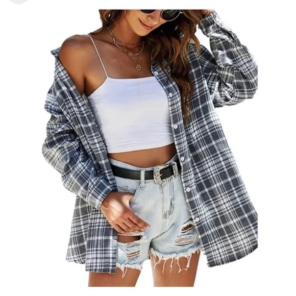 Zontroldy Tops - Zontroldy Plaid Flannel Oversized Long Sleeve Button Down - Size Medium